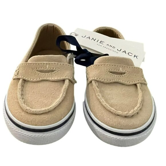 Janie & Jack $64 Tan Leather Suede Toddler Slip-On Loafers Size 6 - Picture 2 of 6